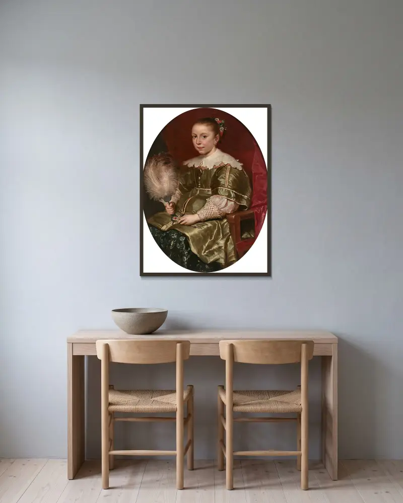 Portrait de jeune fille à l’éventail av Cornelis de Vos inramad på en vägg