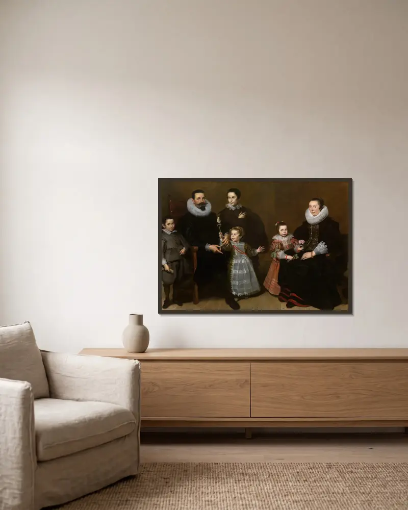 Portrait of a Family av Cornelis de Vos inramad på en vägg
