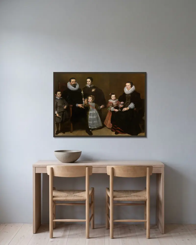 Portrait of a Family av Cornelis de Vos inramad på en vägg