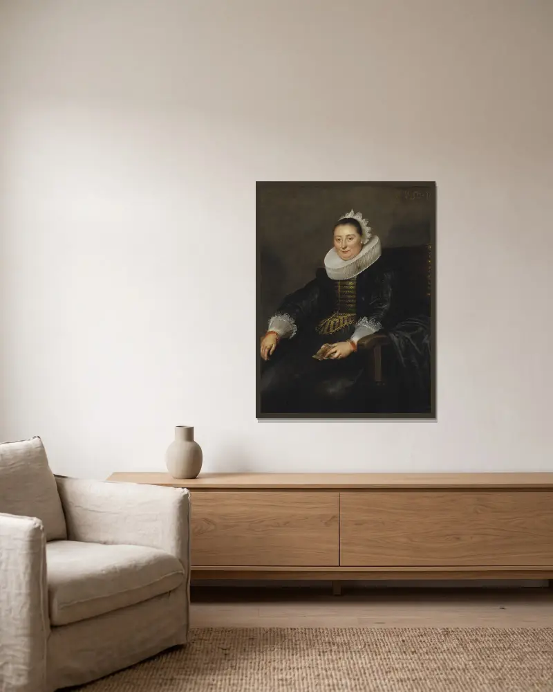 Portrait of a Lady – nr 2 av Cornelis de Vos inramad på en vägg