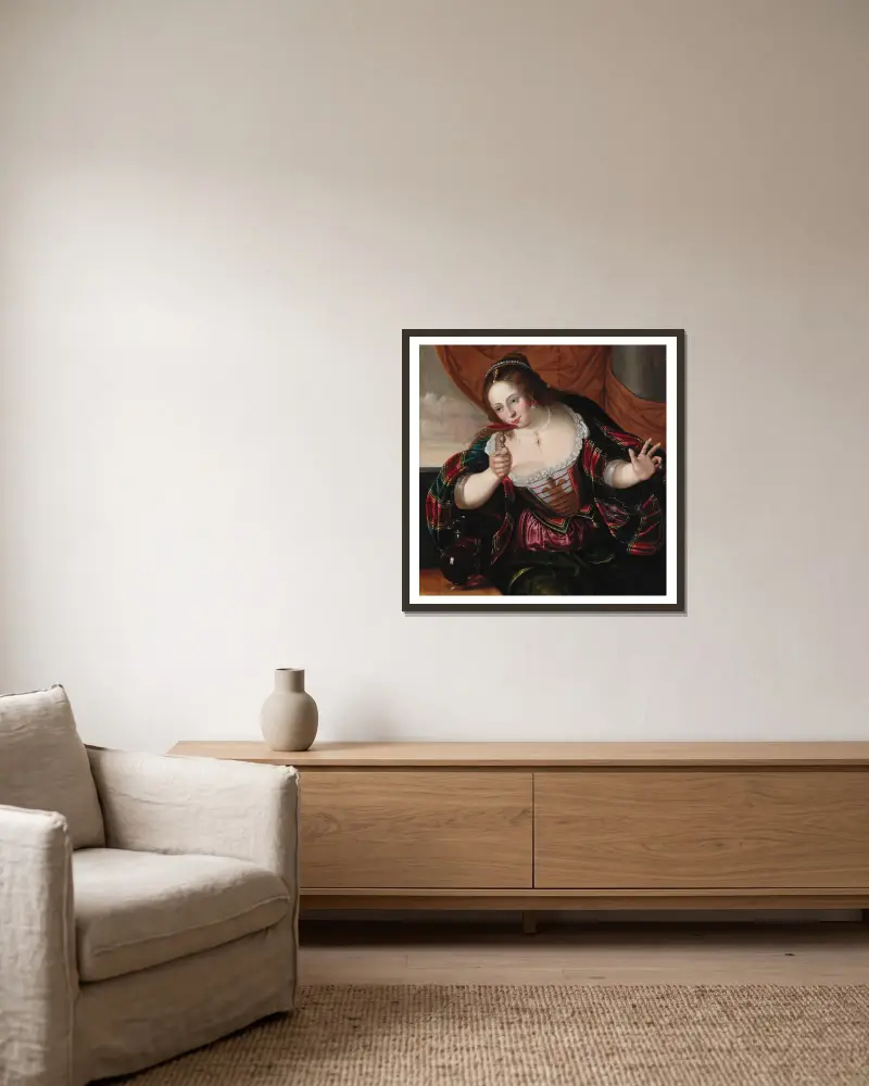 Portrait of a Lady – nr 1 av Cornelis de Vos inramad på en vägg
