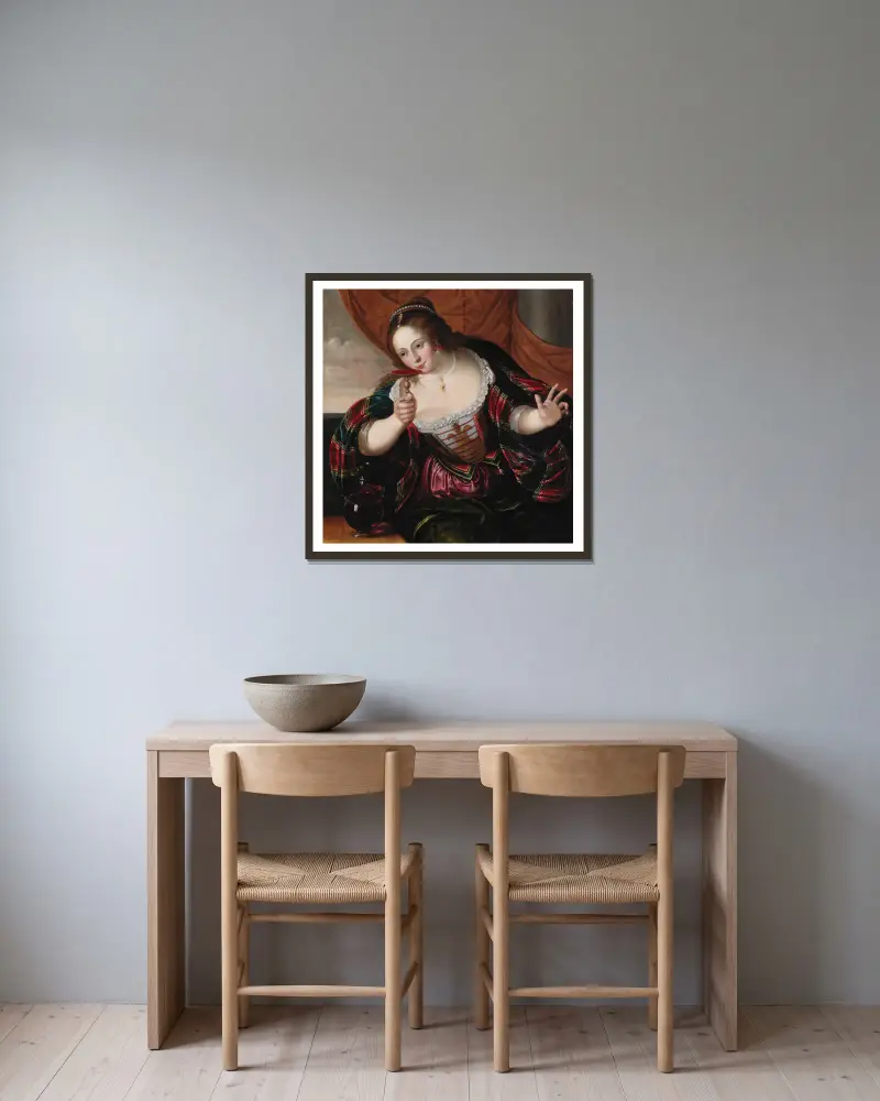 Portrait of a Lady – nr 1 av Cornelis de Vos inramad på en vägg