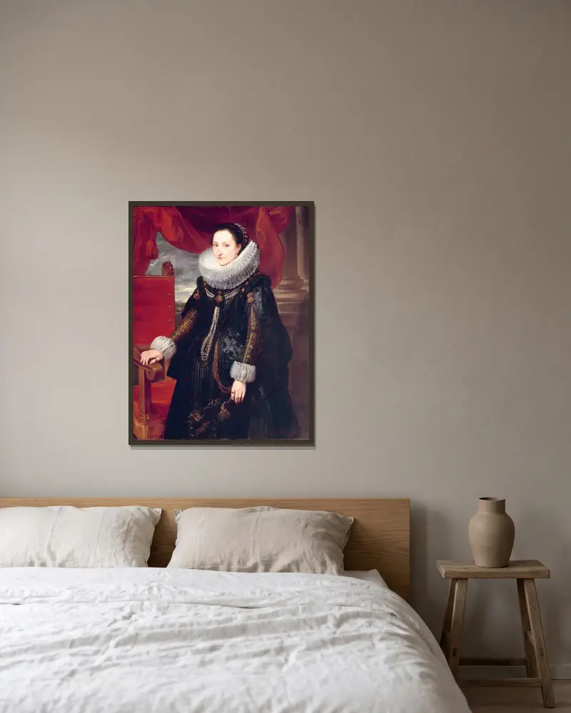 Bildnis einer Frau – Nr. 1 von Cornelis de Vos gerahmt an einer Wand