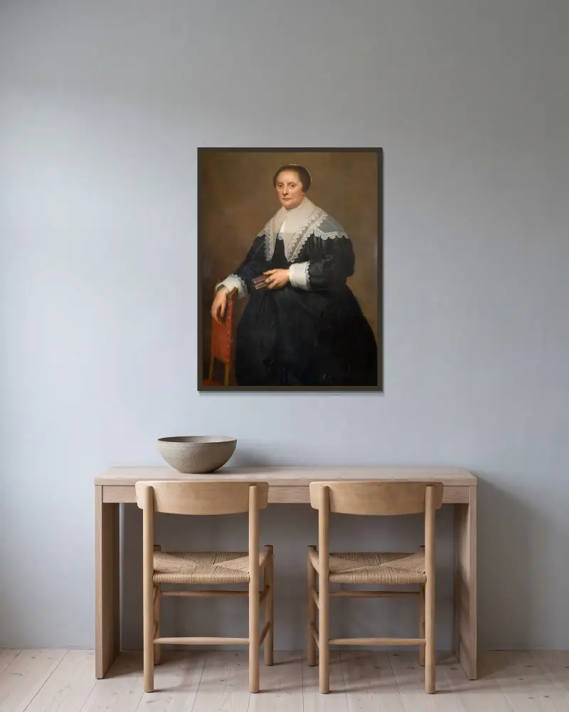 Porträtt av en kvinna, 1645 av Cornelis de Vos inramad på en vägg