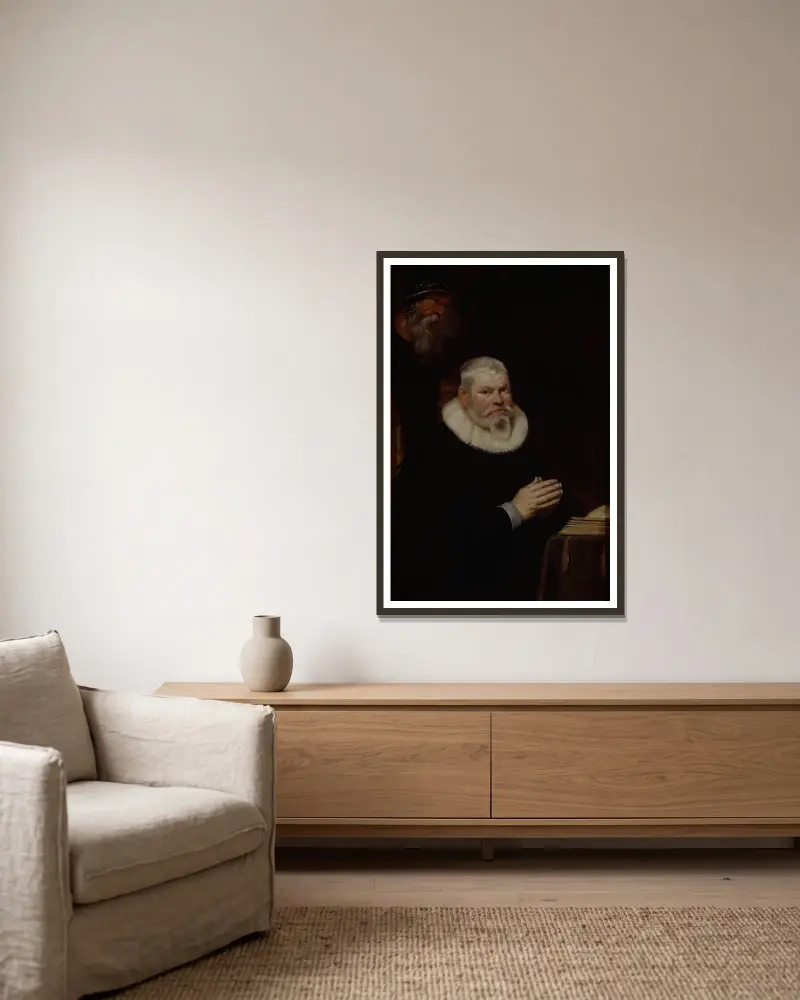 Portrait of Willem van Meerbeeck with Saint William of Aquitaine av Cornelis de Vos inramad på en vägg