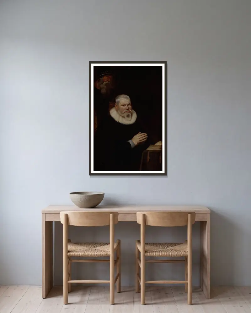 Portrait of Willem van Meerbeeck with Saint William of Aquitaine av Cornelis de Vos inramad på en vägg