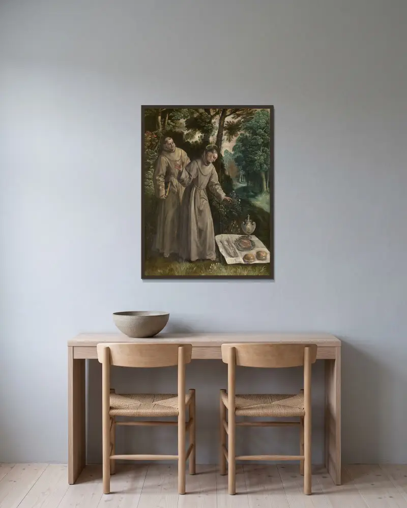 Saint Didacus Finds a Miraculous Meal av Maerten De Vos inramad på en vägg