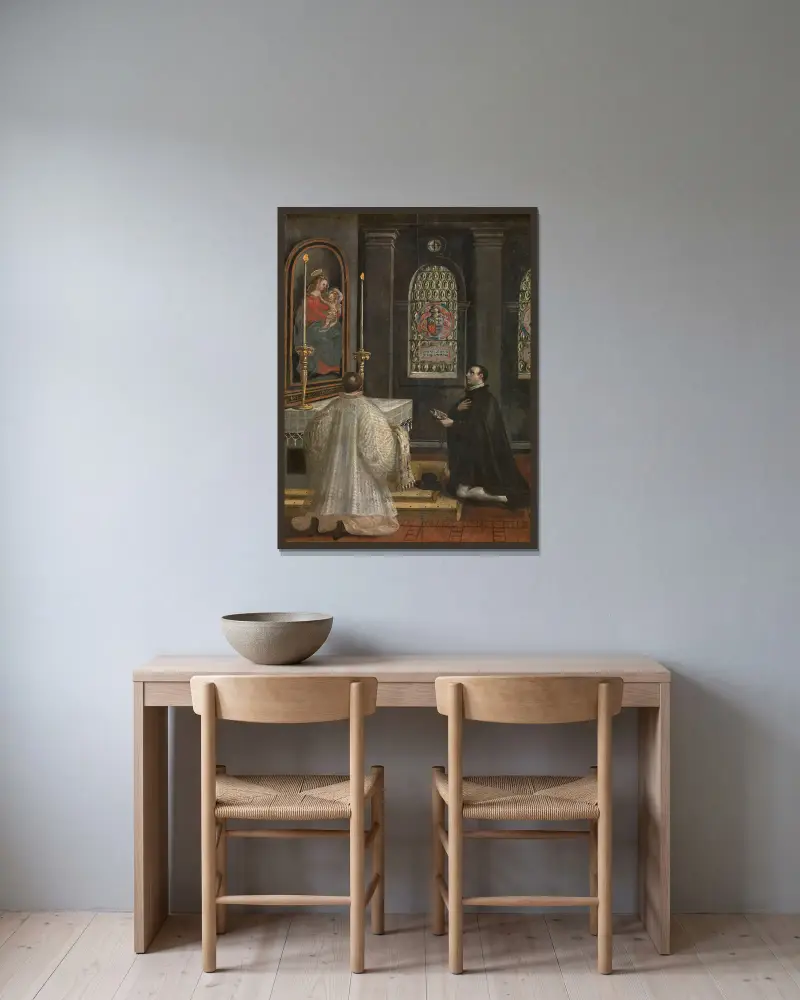 Saint Didacus of Alcalá at Prayers av Maerten De Vos inramad på en vägg