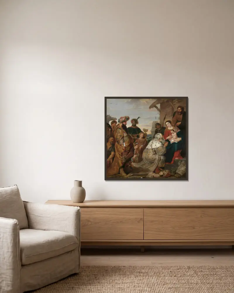 The Adoration of the Magi av Cornelis de Vos inramad på en vägg