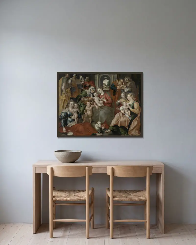 The Family of Saint Anne av Maerten De Vos inramad på en vägg