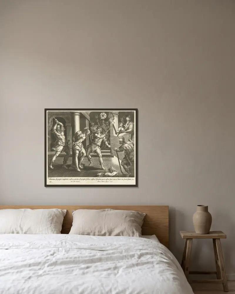 Die Geißelung Christi von Maerten De Vos gerahmt an einer Wand