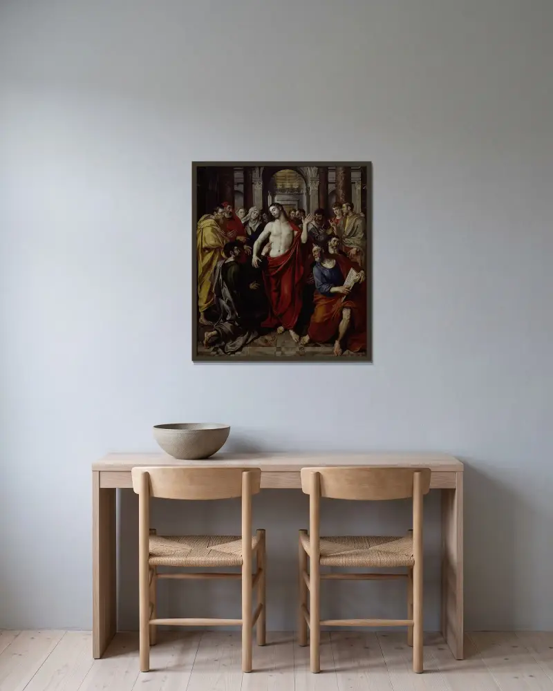 Thomas tvivel av Maerten De Vos inramad på en vägg
