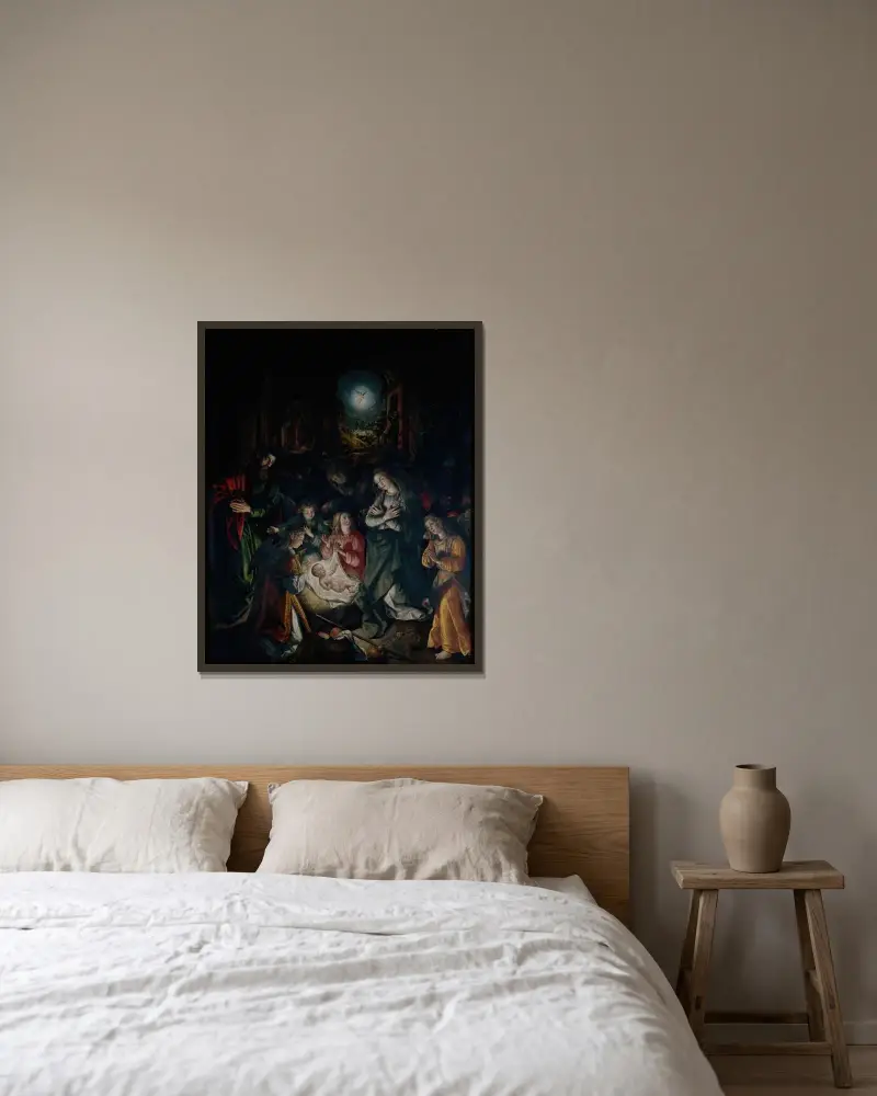 Die Geburt Christi von Maerten De Vos gerahmt an einer Wand