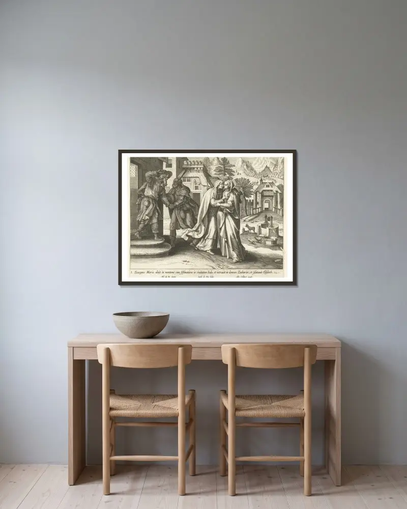 Die Heimsuchung von Maerten De Vos gerahmt an einer Wand