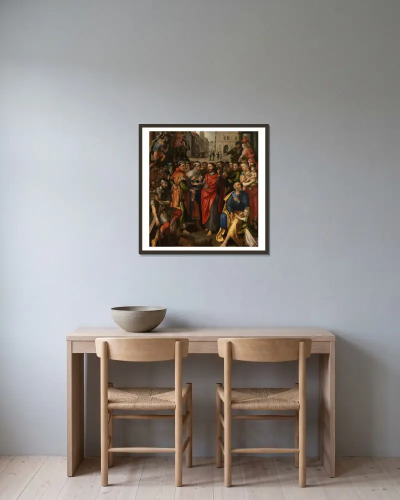 Then give to Caesar what is Caesar’s av Maerten De Vos inramad på en vägg