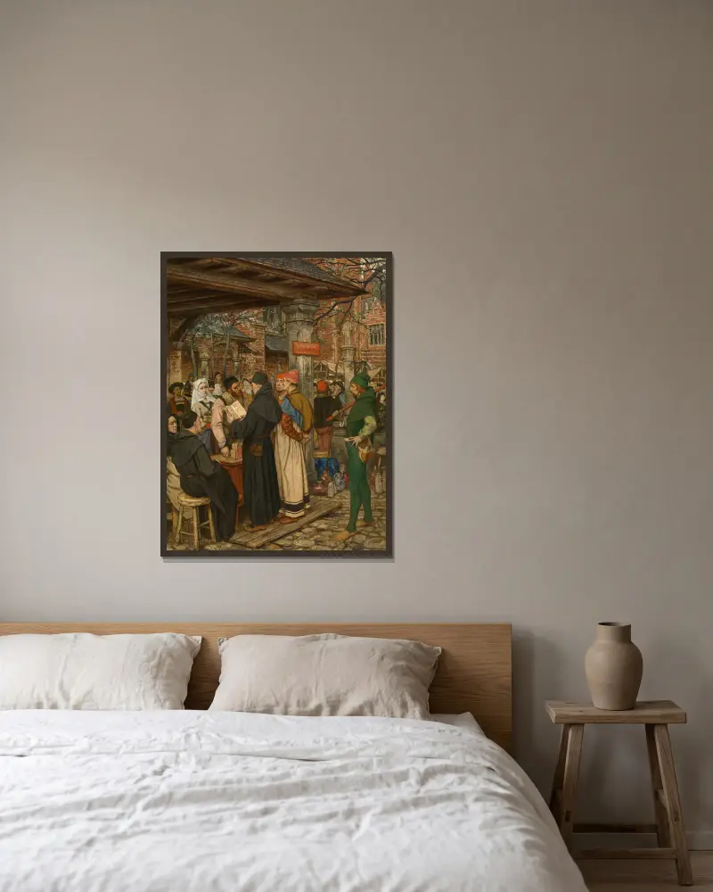 Jan Brito, Inventor of Printing in Bruges av Albrecht De Vriendt inramad på en vägg