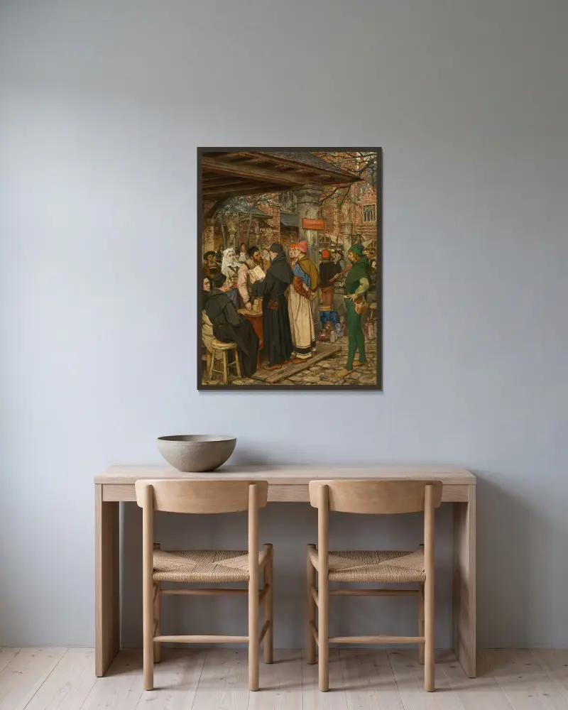 Jan Brito, Inventor of Printing in Bruges av Albrecht De Vriendt inramad på en vägg