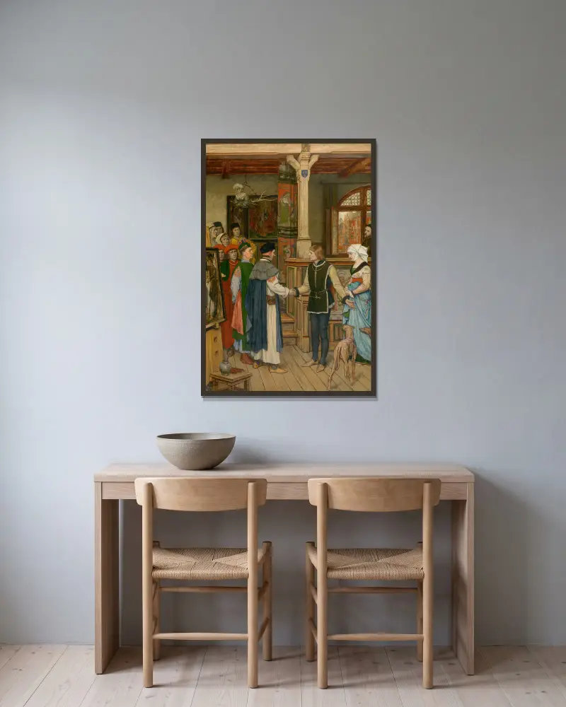 The Magistrates Visit the Workshop of Jan van Eyck av Albrecht De Vriendt inramad på en vägg