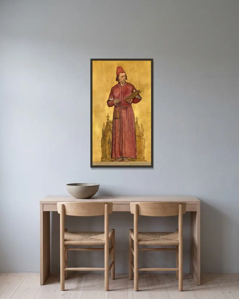 Der Maler Hans Memling von Albrecht De Vriendt gerahmt an einer Wand