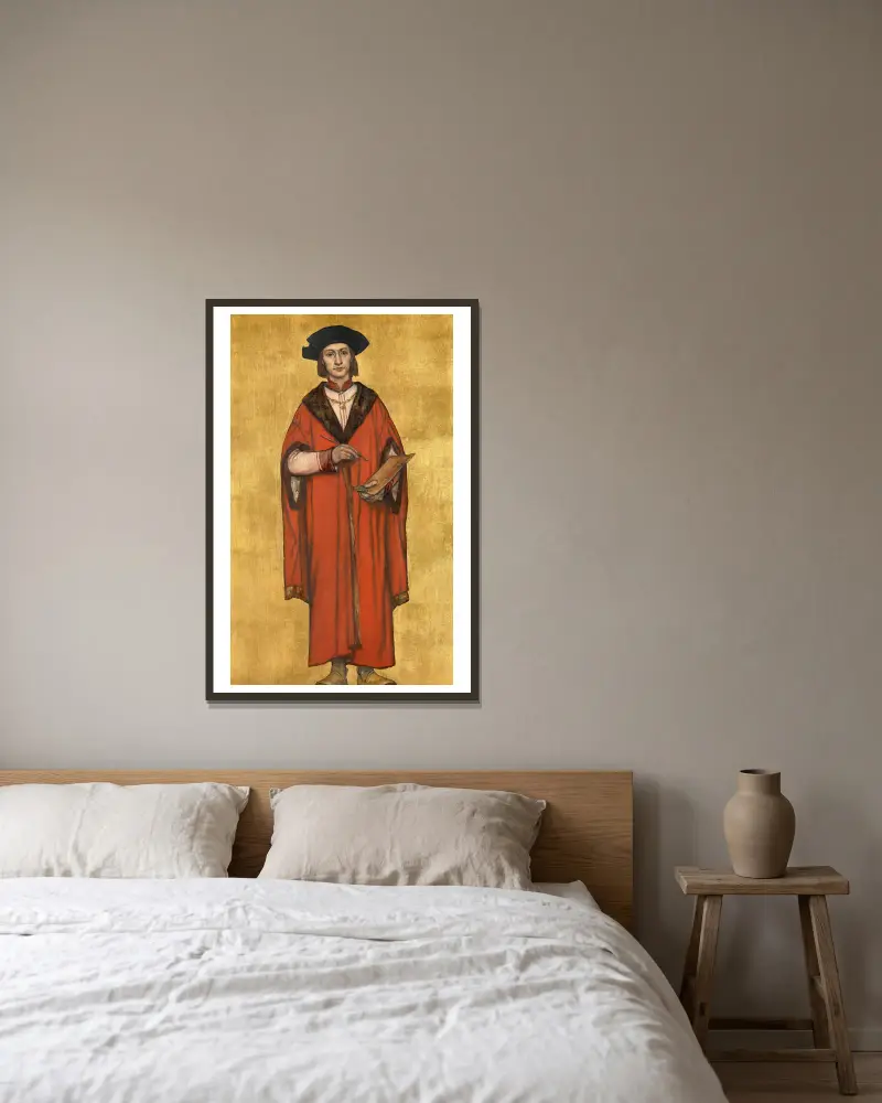 Der Maler Jan van Eyck von Albrecht De Vriendt gerahmt an einer Wand