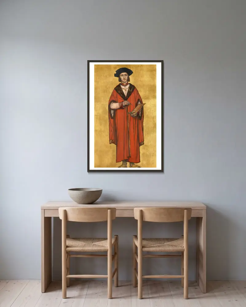 Der Maler Jan van Eyck von Albrecht De Vriendt gerahmt an einer Wand