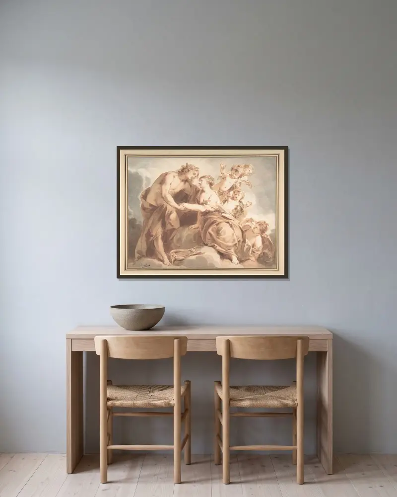 Apollo och Thetis av Jacob de Wit inramad på en vägg