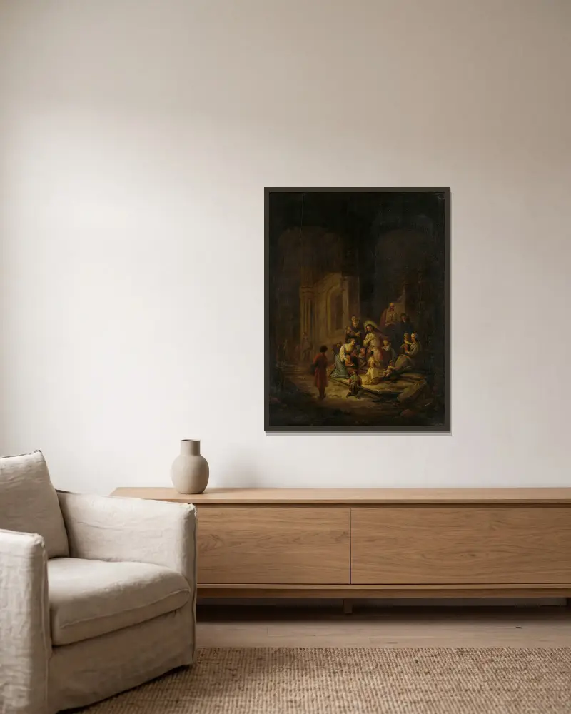 Christus segnet die kleinen Kinder von Jacob de Wit gerahmt an einer Wand