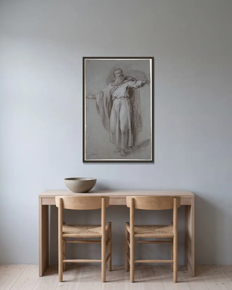 Figurstudie; Mose av Jacob de Wit inramad på en vägg
