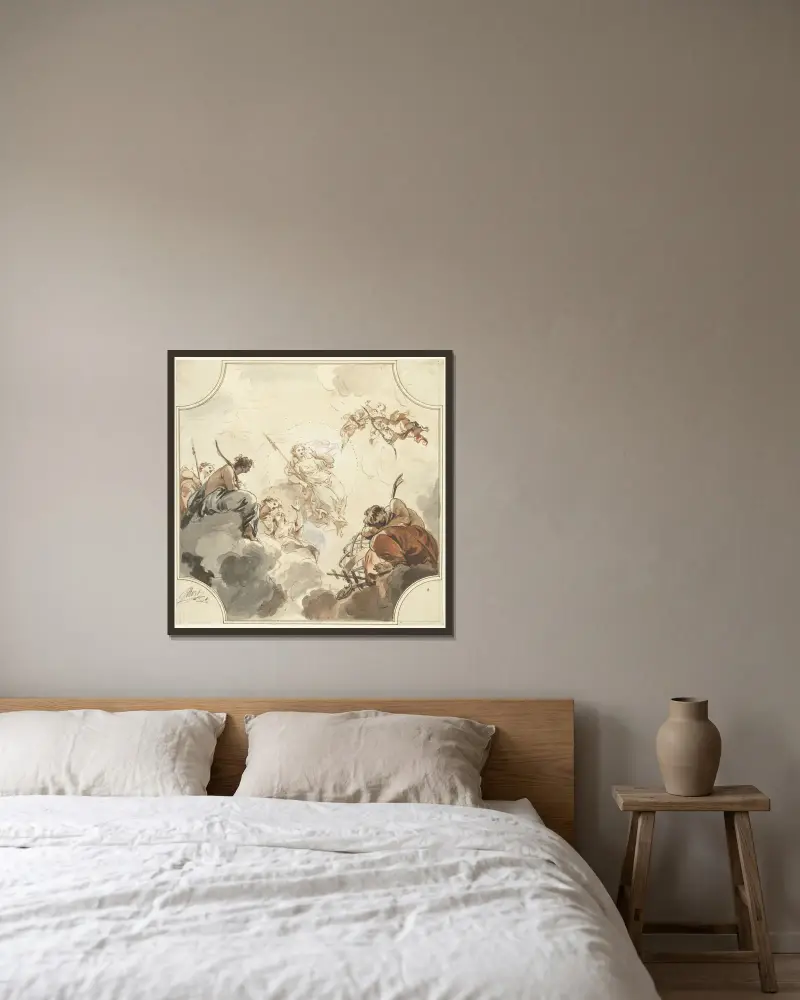 Ontwerp voor een plafondschildering met Diana en Endymion av Jacob de Wit inramad på en vägg