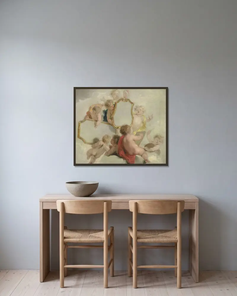 Putti med speglar av Jacob de Wit inramad på en vägg