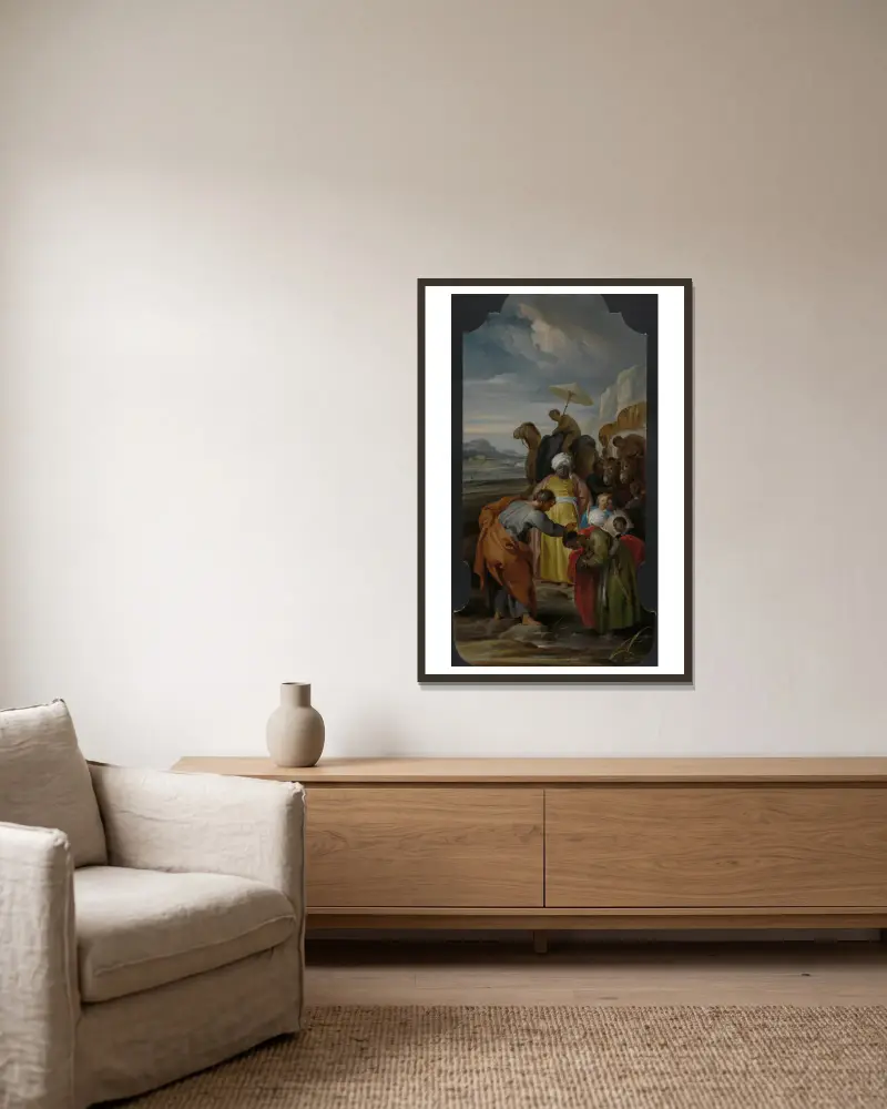 Der heilige Philippus tauft den Kämmerer von Jacob de Wit gerahmt an einer Wand