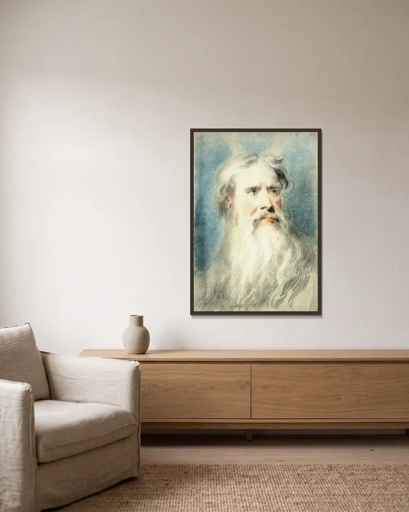 Moses huvud av Jacob de Wit inramad på en vägg