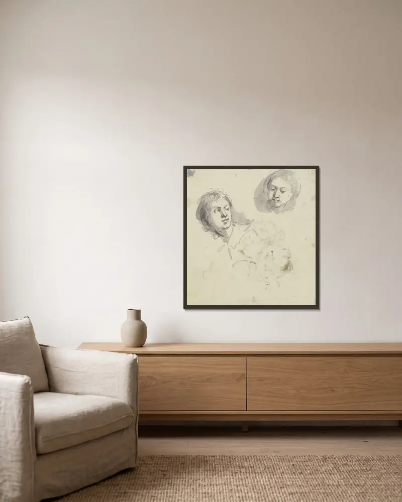Zwei Köpfe von Jacob de Wit gerahmt an einer Wand