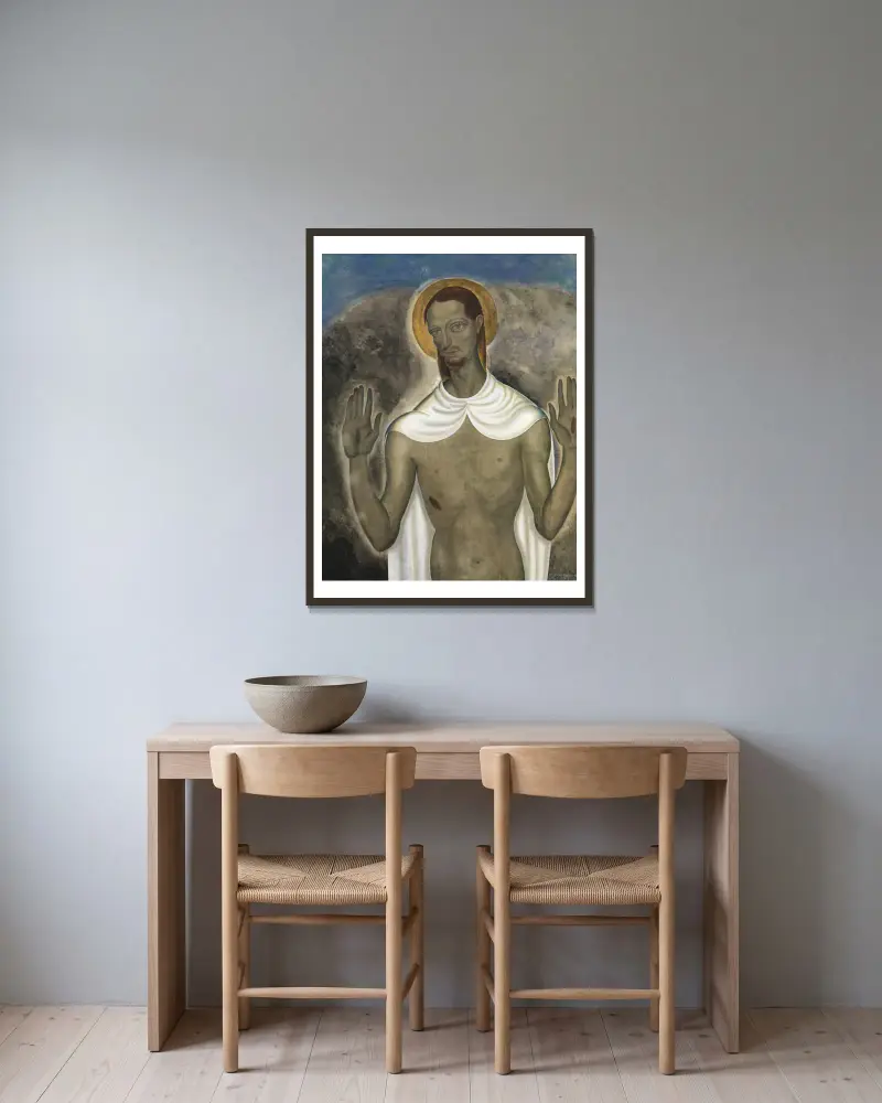Christ Showing His Wounds av Gustave Van de Woestijne inramad på en vägg