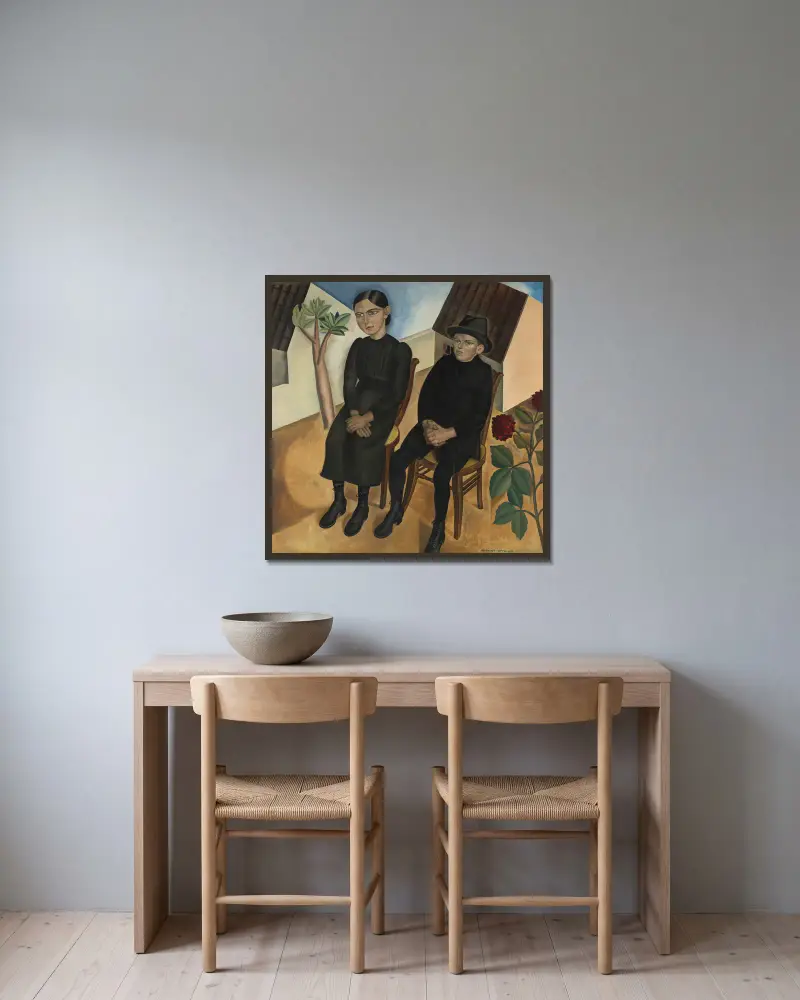 Gaston and his Sister av Gustave Van de Woestijne inramad på en vägg