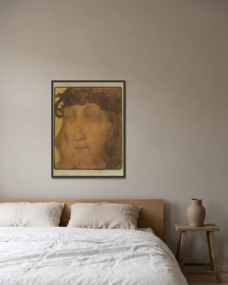 Kristus med törnekrona av Gustave Van de Woestijne inramad på en vägg