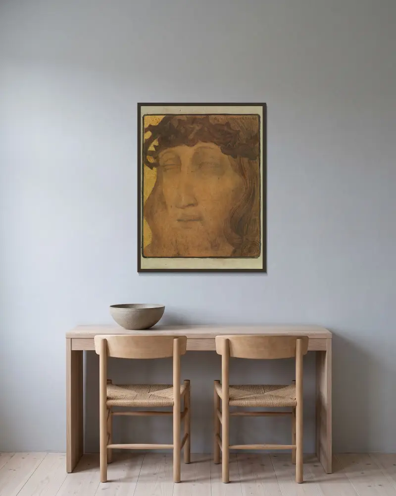 Kristus med törnekrona av Gustave Van de Woestijne inramad på en vägg