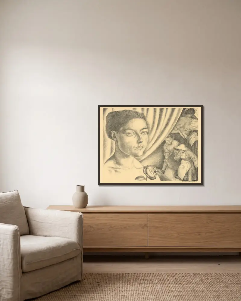 Jeune Femme av Gustave Van de Woestijne inramad på en vägg