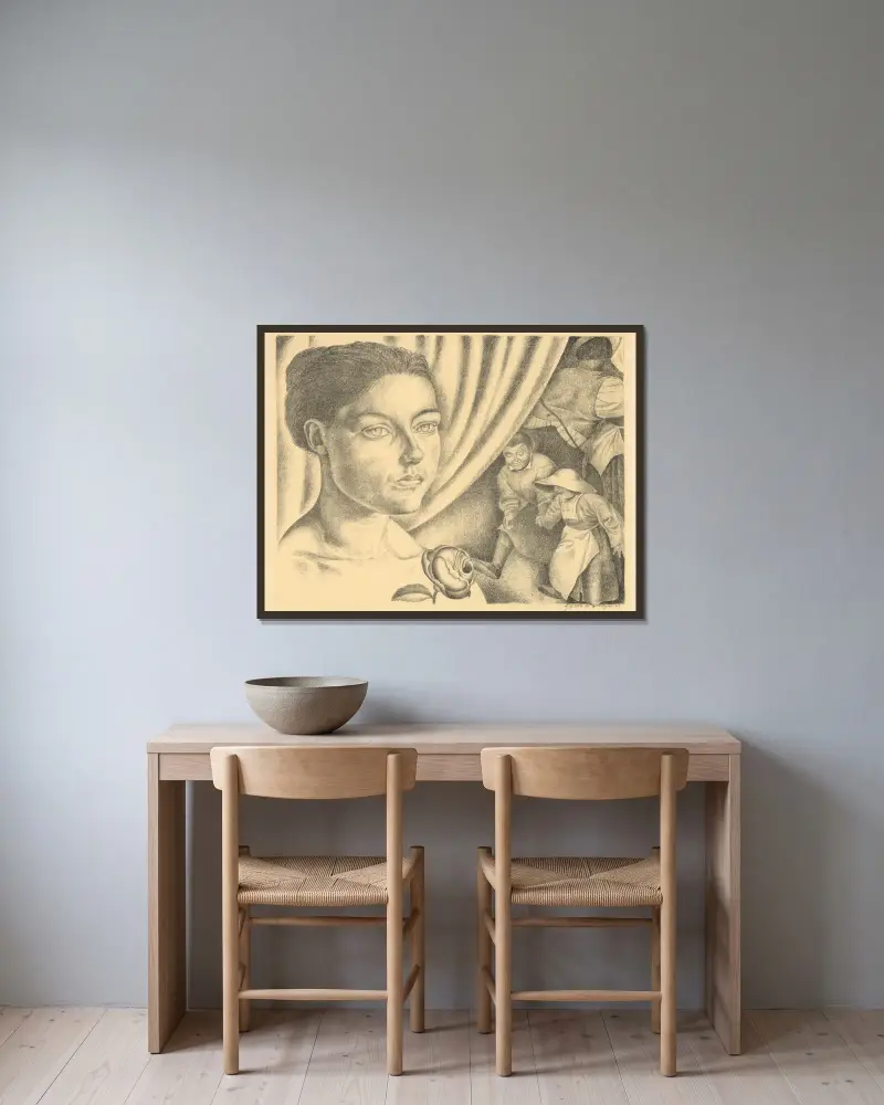 Jeune Femme av Gustave Van de Woestijne inramad på en vägg