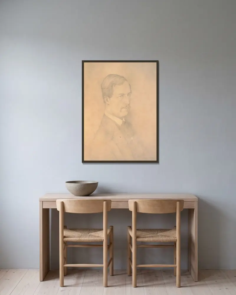 Porträtt av Albert I, kung av Belgien (1875–1934) av Gustave Van de Woestijne inramad på en vägg