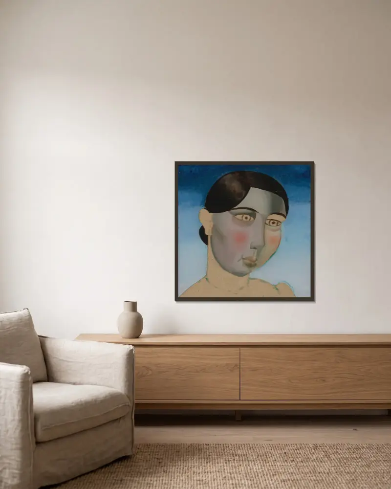 Portrait of a Woman – nr 1 av Gustave Van de Woestijne inramad på en vägg
