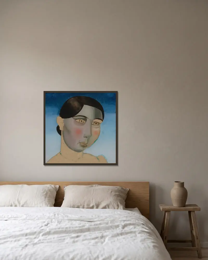 Portrait of a Woman – nr 1 av Gustave Van de Woestijne inramad på en vägg