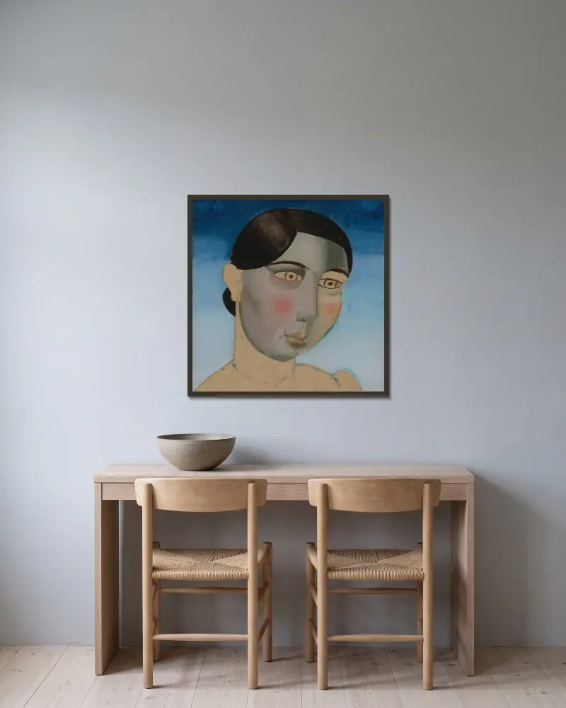 Portrait of a Woman – nr 1 av Gustave Van de Woestijne inramad på en vägg