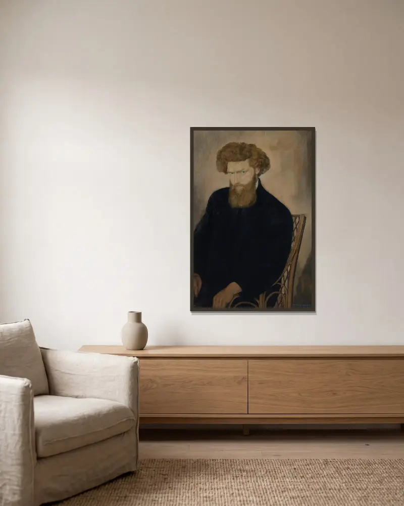 Portrait of Fabrice Polderman av Gustave Van de Woestijne inramad på en vägg