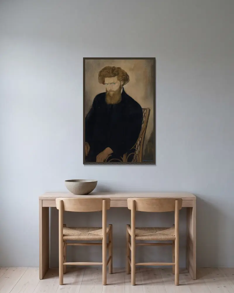 Portrait of Fabrice Polderman av Gustave Van de Woestijne inramad på en vägg