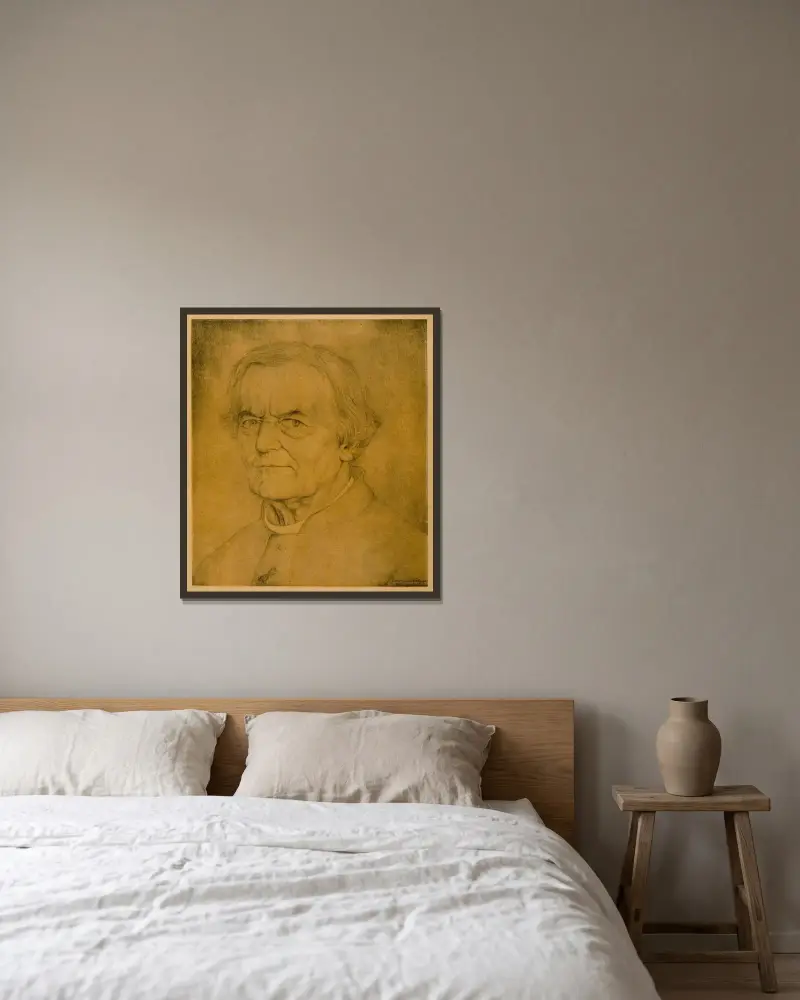 Porträtt av Hugo Verriest av Gustave Van de Woestijne inramad på en vägg