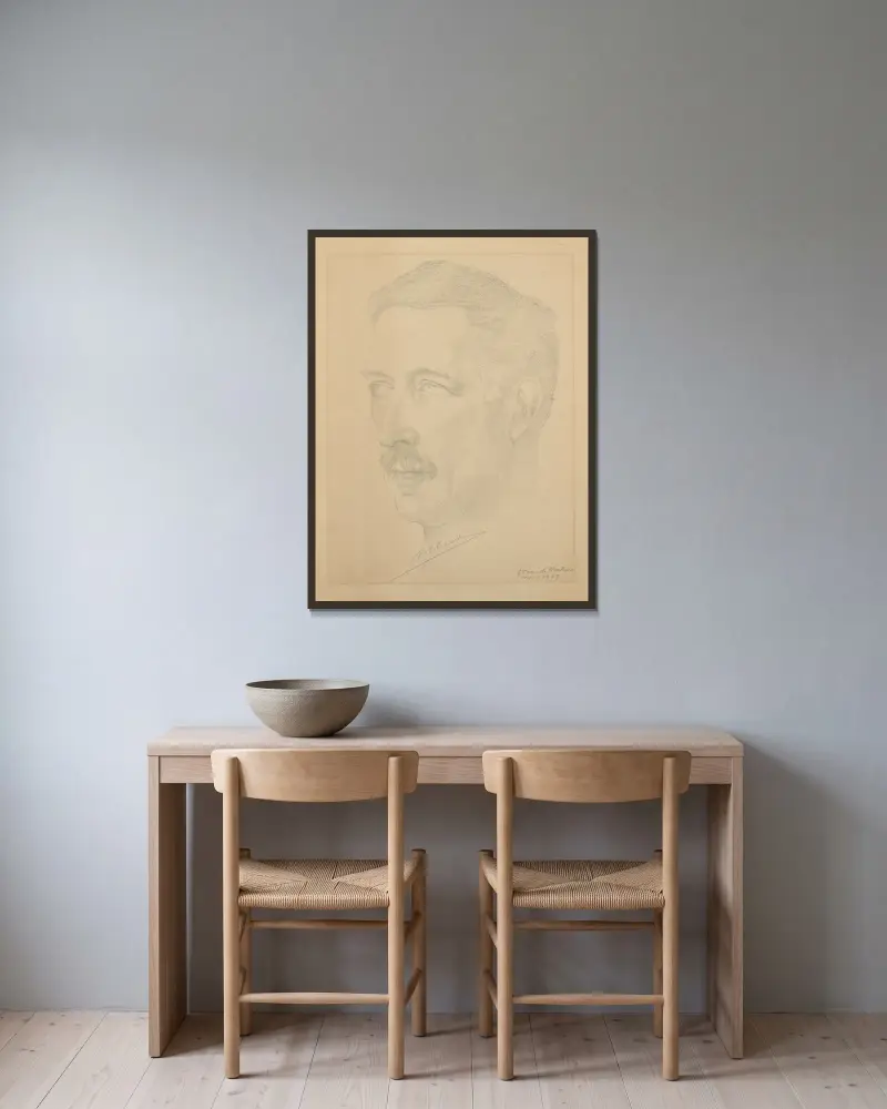 Portrait of King Albert I av Gustave Van de Woestijne inramad på en vägg