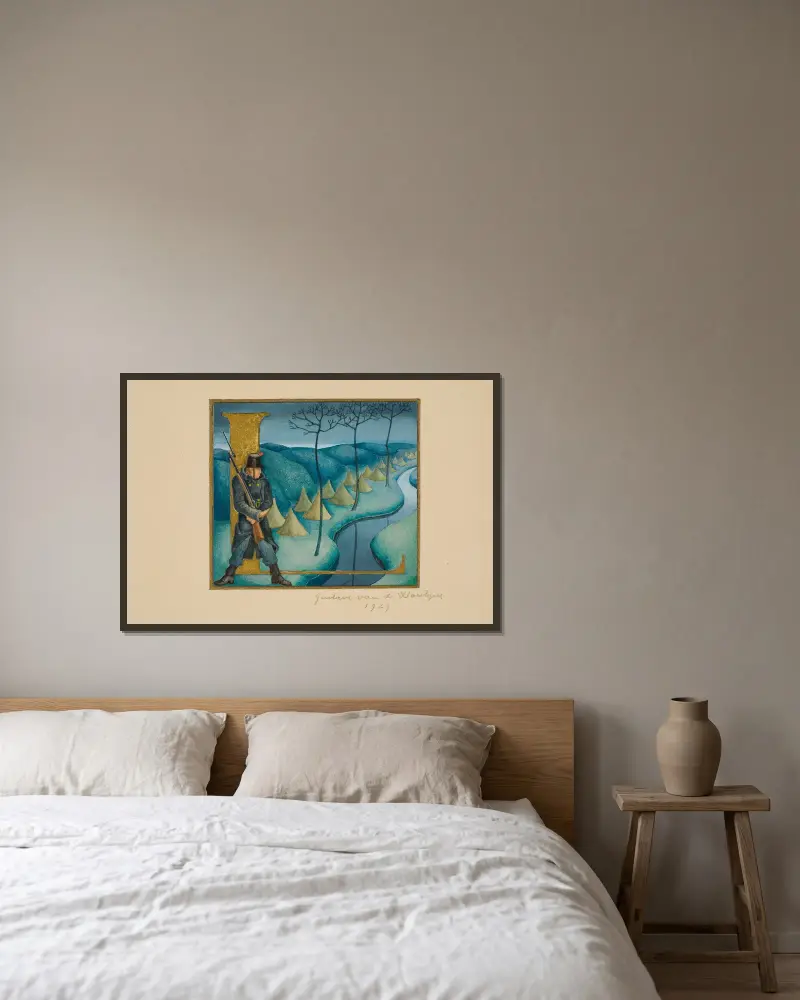 Soldier on Watch av Gustave Van de Woestijne inramad på en vägg