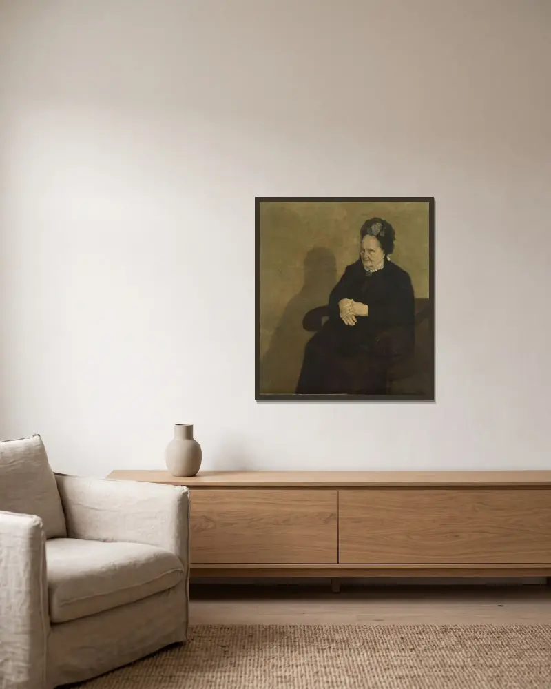 Farmodern eller Porträtt av Roos Van Wijnendaele av Gustave Van de Woestijne inramad på en vägg