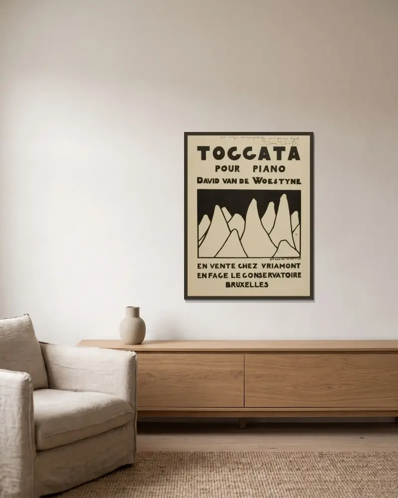 Toccata för piano av Gustave Van de Woestijne inramad på en vägg